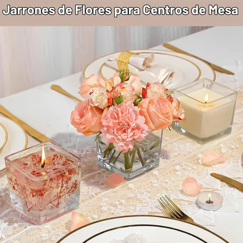 Vista 6 de CONNOO Paquete de 12 tarros de vela cuadrados transparentes de 9 onzas para hacer velas, recipientes vacíos de vidrio grueso a granel con tapas