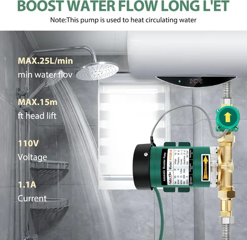 Vista 2 de Bomba de refuerzo de presión de agua de 120 W 115VAC, 396 GPH, 21.7 PSI Bomba de refuerzo automática para el hogar con interruptor de flujo de agua