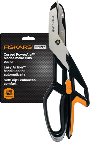 Vista 9 de Tijeras de Taller Fiskars Pro PowerArc, Tijeras de Acero Inoxidable Resistentes, Herramienta de Grado Industrial para Edificación y Construcción, 10