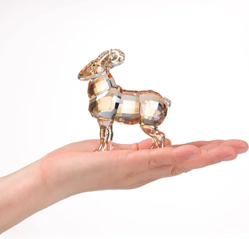 Vista 5 de DOJOZ Colección de figuras de animales de cabra de cristal, estatua coleccionable para decoración del hogar (dorado)