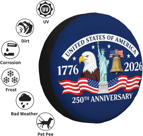 Vista 2 de 250 Anniversary of US Spare Tire Cover Dust-Proof UV Sun Wheel Covers Fit for Trailer, RV, SUV and Many Vehicle 14 inch Wheel