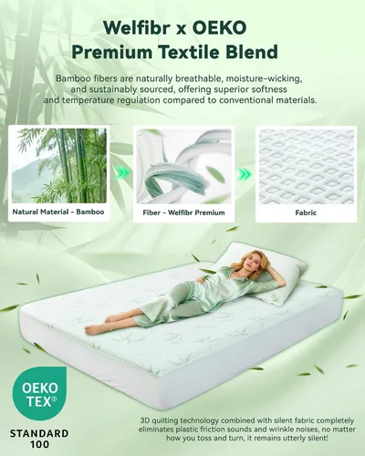 Vista 5 de Protector de colchón impermeable, 15% viscosa de bambú, funda de enfriamiento para personas que duermen con calor, tela de aire 3D, transpirable