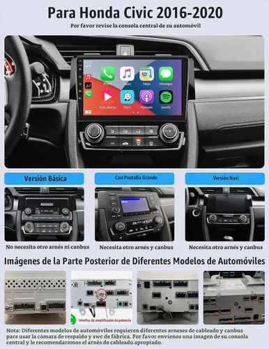 Vista 2 de Radio estéreo para coche Android 13 para Honda Civic 2016 2017 2018 2019 2020 con CarPlay inalámbrico Android Auto Mirror Link 2G+64G con Bluetooth