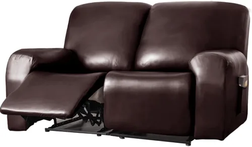 Vista 19 de Vctops - Funda elástica de 6 piezas para sofá biplaza reclinable, de cuero sintético impermeable, protector de muebles antideslizante con borde Negro