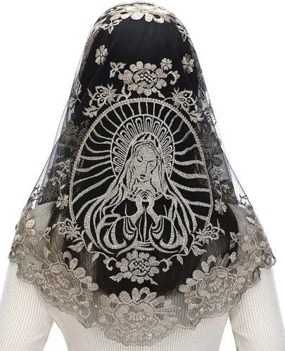 Vista 7 de Bozidol Iglesia Mantilla - Velo Católico Con Triángulo Sagrado Virgen Bordado - Velo Capilla Masa Tradicional