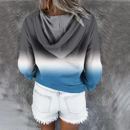 Vista 63 de Sudaderas con capucha para mujer, con cuello de botón, sin botones, con cordón, manga larga, lindas, ropa para adolescentes y niñas