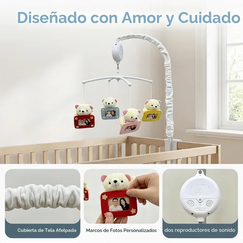 Vista 6 de Móvil para cuna de bebé con exhibición de fotos de bricolaje