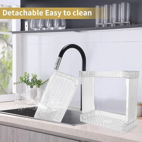 Vista 5 de Ayswupt Organizador Acrílico de 2 Niveles para Mostrador de Baño, Organizador de Maquillaje para Tocador, Estante Organizador Transparente