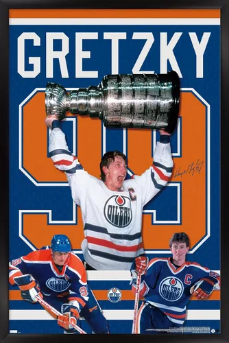 Vista 8 de Trends International Wayne Gretzky - Póster de pared de jersey, 22.4 pulgadas de largo x 14.7 pulgadas, versión enmarcada en madera de granero