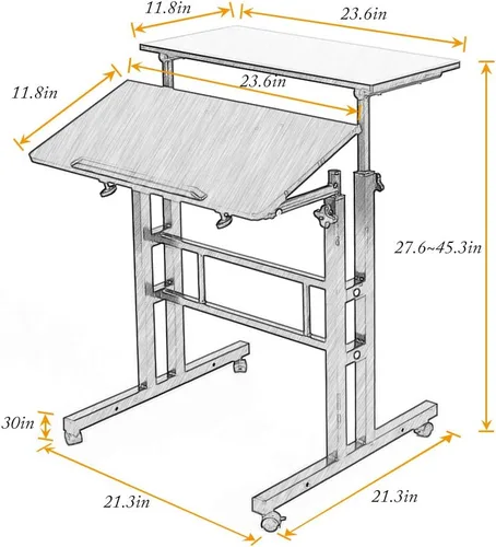 Vista 3 de DlandHome Escritorio móvil de pie con ruedas, escritorio de computadora para sentarse, escritorio de pie ajustable de 23.6 pulgadas, mesa