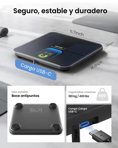 Vista 7 de RENPHO Báscula con IMC, grasa corporal, masa muscular, báscula inteligente para peso corporal, balanza de composición corporal Wi-Fi y Bluetooth