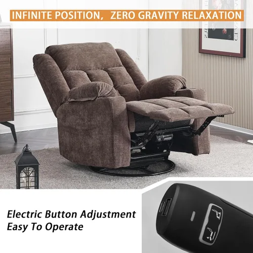 Vista 3 de Ketaiyou Silla reclinable giratoria eléctrica para adultos con masaje y calor, puertos USB y tipo C, posición infinita, sillón reclinable eléctrico