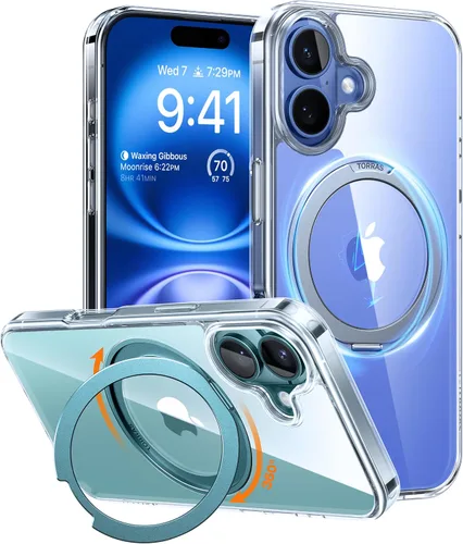 Vista 9 de TORRAS Funda con soporte giratorio de 360° para iPhone 15/iPhone 14, compatible con MagSafe, soporte de anillo magnético