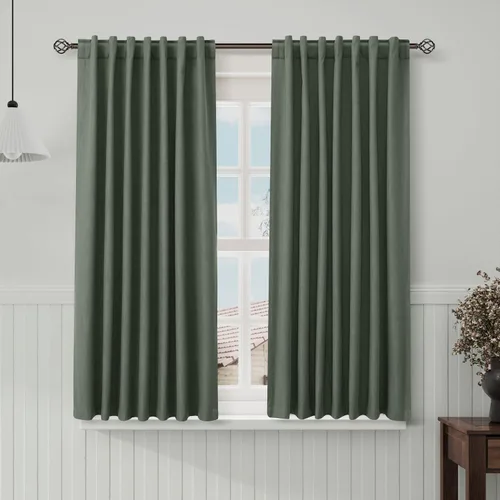 Vista 113 de Nanspring Cortinas de lino 100% opacas para dormitorio, 96 pulgadas de largo, con pestaña trasera, bolsillo para barra, aislamiento térmico, cortina