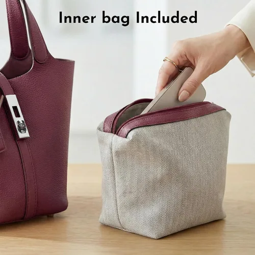 Vista 5 de Bolso de mano para mujer, de piel vegana, bolso de mano con asa superior, bolso de hombro con bolso pequeño desmontable