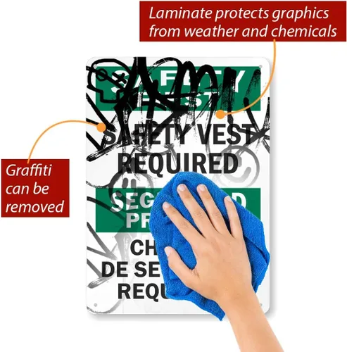 Vista 2 de SmartSign - Señal bilingüe S-9780-AL-14 "Safety First - Safety Vest Required" Aluminio de 10" x 14