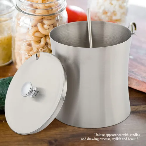 Vista 8 de Oumefar Azucarero de acero inoxidable, olla de sal para condimentos con tapa y cucharas de servir, recipiente de condimentos de cocina