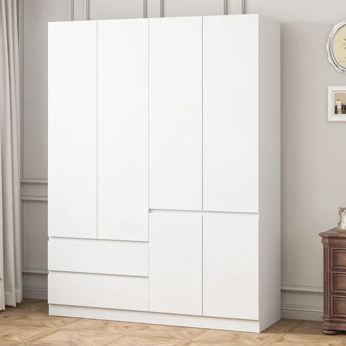 Vista 10 de Armario Armario con 2 cajones y 2 puertas, Armarios y armario con barra para colgar, Armario para dormitorio, color blanco