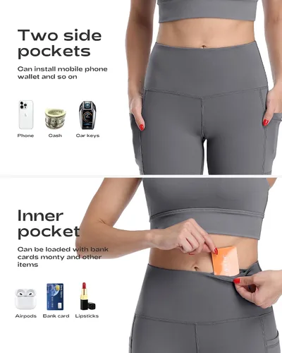 Vista 3 de ATHVOTAR Leggings térmicos cálidos de invierno con bolsillos para mujer con forro polar