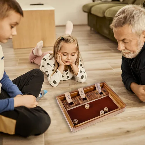 Vista 6 de Glintoper Set de Juego de Mesa Shut The Box y 4 en fila, Juego Clásico de Dados de Madera con Números y Alinea 4 para Niños y Familia, Decoración