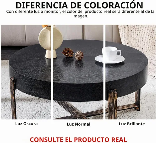 Vista 7 de Mesa de centro redonda de 30.7 pulgadas, mesas de centro modernas para sala de estar, mesa de té circular de madera con patas de metal