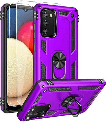 Vista 9 de Funda para Samsung A02s, Galaxy A02s con protector de pantalla HD, soporte de anillo de grado militar, soporte para automóvil de 15 pies, a prueba