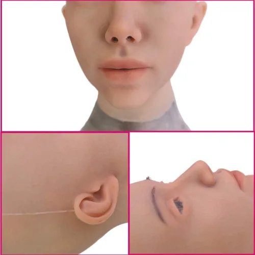 Vista 7 de EQAIWUJIE Kathy Female fake Face Realistic Silicone fake Head for Crossdresser Halloween Decoration, Parties, Fall Festival