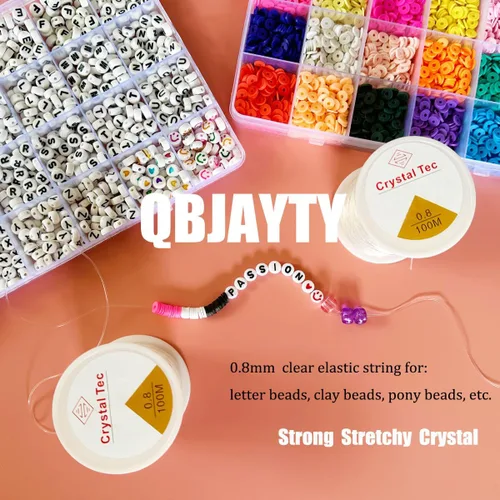 Vista 2 de Cuerda elástica de 0.8mm para pulseras, QBJAYTY cuerda elástica transparente para pulseras, cuerda de cuentas de arcilla, cuerda elástica de 100m
