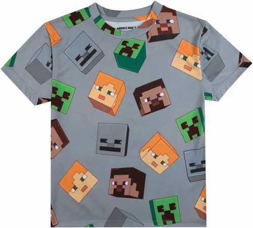 Vista 2 de Minecraft Creepers and Personacter Heads - Camisetas de manga corta con cuello redondo y manga corta, paquete de 4 camisetas para niño