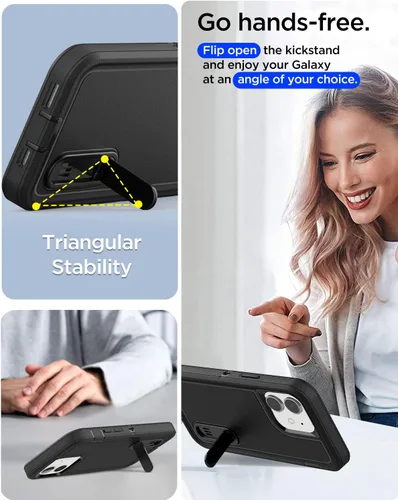 Vista 3 de AICase Funda para iPhone 12/12 Pro con soporte integrado con protector de pantalla de vidrio + lente de cámara, resistente protección contra caídas