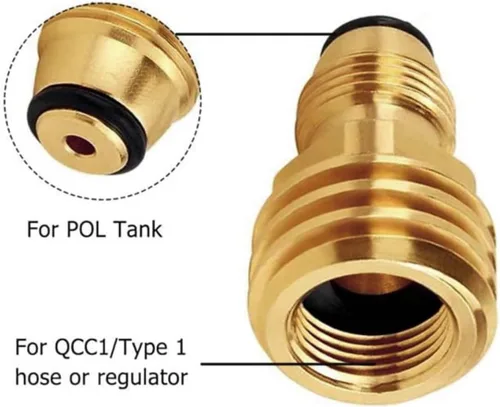 Vista 4 de Convierte la válvula de servicio POL de propano LP TANK a QCC (Tipo 1) Adaptador de latón con salida Regualtor