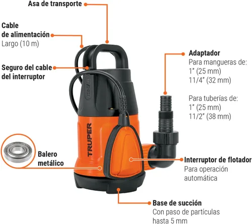Vista 3 de TRUPER BOS-3/4LP Bombas de agua limpia sumergibles 3/4Hp (560 w)
