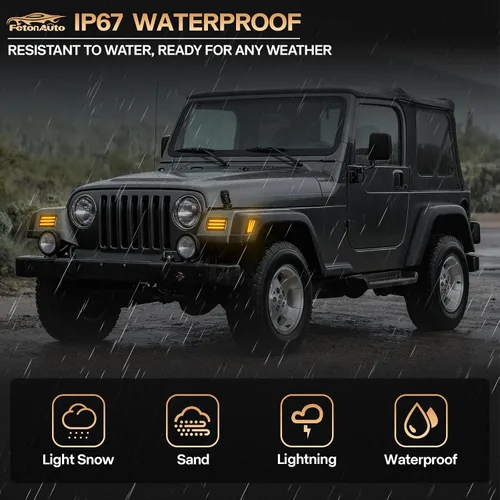 Vista 7 de Luces LED de señal de giro para Jeep Wrangler TJ 1997 1998 1999 2000 2001 2002 2003 2004 2005 2006, lente ahumada ámbar DRL luz de estacionamiento