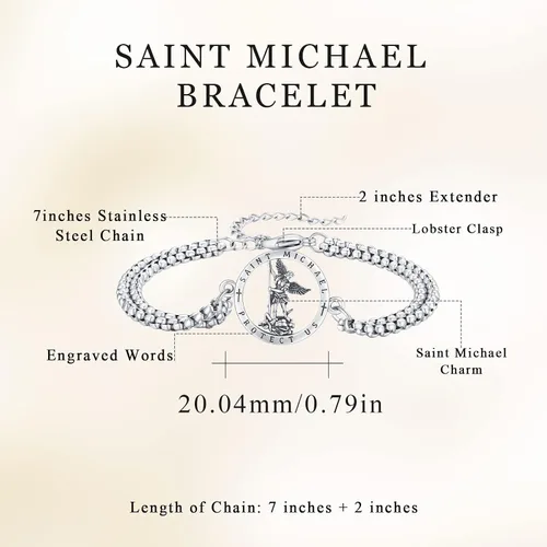Vista 2 de Pulsera unisex de San Miguel San Cristóbal y San JudeSan JoséSan BenitoCeltci con amuleto de cadena de doble eslabón pulsera de plata de ley