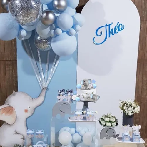Vista 7 de 32 piezas de decoración de pastel de elefante con mini elefante, bolas de perlas azules y blancas para suministros de cumpleaños con temática