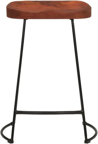 Vista 5 de Bar Stool Set of 2 Natural Mango Wood with Powder-Coated Iron Frame for Home Bar Kitchen Counter Retro Style Durable Seating Marrón