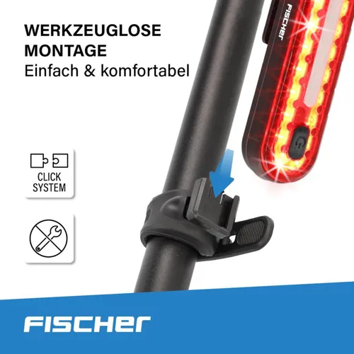 Vista 6 de Fischer LED Akku Stableuchte, Rücklicht, Fahrradbeleuchtung, Fahrrad-Rückleuchte, barra auxiliar, Schutzart IPX4, negro