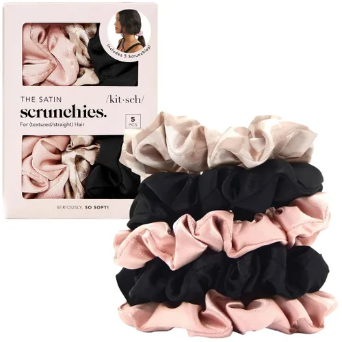 Vista 30 de Kitsch - Coleteros de satén para mujer, bandas para el cabello sin daños, cameo, 5 piezas Wake Up Frizz-Free, No Crease Hair Ties, Softer Than