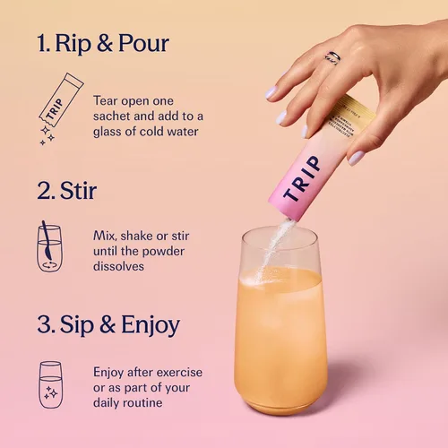 Vista 7 de TRIP Paquetes de electrolitos en polvo con magnesio, Ashwagandha y vitamina D. Paquetes de hidratación diaria Peach Yuzu, vegano, mezcla de bebidas
