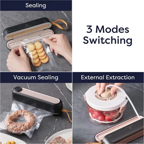 Vista 10 de CIARRA Selladora al vacío portátil – Máquina de preservación de alimentos con 3 modos, sistema de sellado automático compacto para alimentos secos
