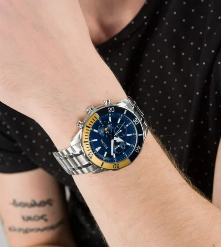 Vista 2 de Bulova Reloj cronógrafo de cuarzo para hombre con correa de acero inoxidable 98A245, plata, pulsera, plateado, Pulsera