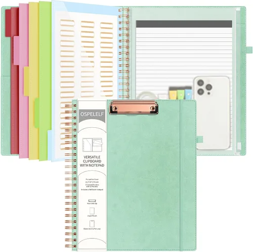 Vista 13 de Portapapeles de cuero Ospelelf con portafolio y bolsa con cremallera de almacenamiento, portapapeles espiral con bloc de notas para tamaño carta, 5