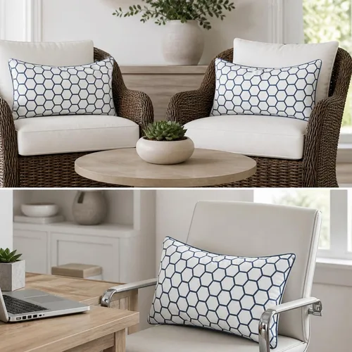 Vista 6 de Funda de almohada decorativa para sofá, funda de almohada Accent Carra, 12 x 24 pulgadas, hexagonal, geométrico, panal de abeja, azul marino
