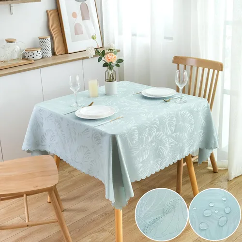 Vista 47 de Mantel Redondo Aqua Jacquard Pequeño de 40 Pulgadas, Manteles para Mesas de hasta 26" de Diámetro, Impermeable, Lavable, Sin Arrugas, Tela Suave