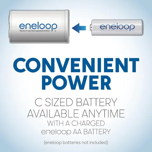 Vista 4 de Eneloop Panasonic BQ-BS2E4SA - Adaptadores de batería de tamaño C para uso con pilas AA recargables Ni-MH, paquete de 4