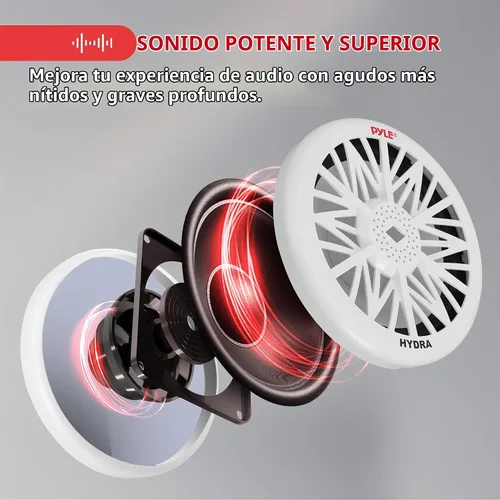 Vista 4 de Pyle PLMRW8 - Subwoofer de audio marino para exteriores de 8 pulgadas, altavoz de graves impermeable blanco de 400 vatios para sistema de sonido