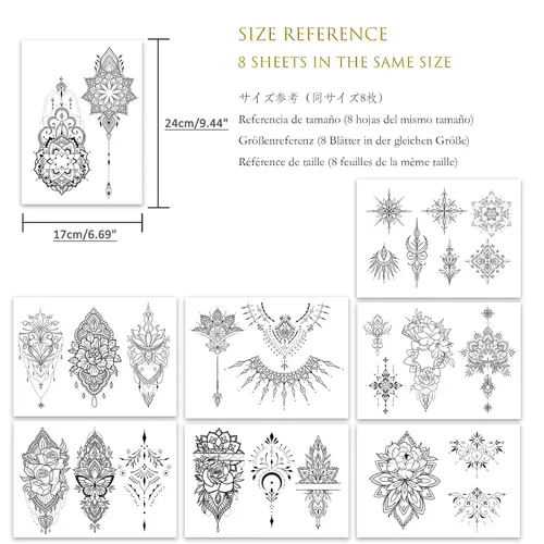 Vista 2 de Roarhowl Tatuajes temporales con destellos metálicos, oro, plata, adecuados para todos los tonos de piel (plateado 3)