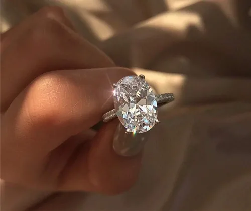 Vista 2 de Anillo de compromiso elíptico de plata 925 de corte perfecto de 3 quilates con circonita cúbica para mujer, anillo de compromiso con halo