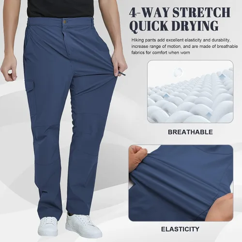 Vista 6 de Pantalones cargo de senderismo para hombre, impermeables, tácticos, ligeros, elásticos, para acampar