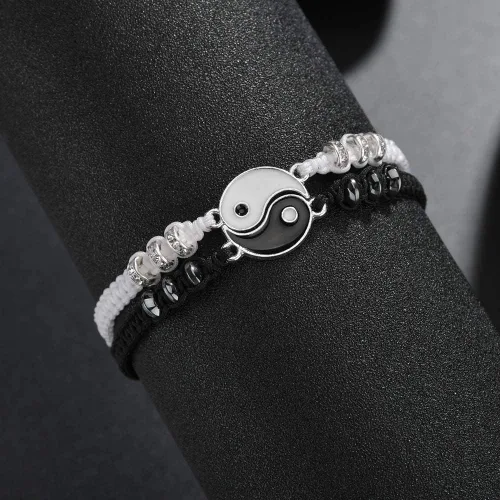 Vista 4 de Caiyao Pulseras para mejores amigos para 2 pulseras a juego de cuentas de piedra natural Yin Yang para mejor amiga, amistad, relación, novio, novia